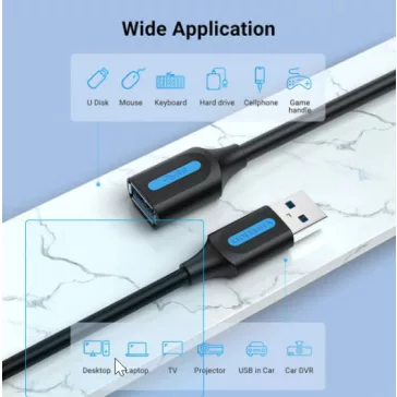   Vention USB-A 3.0/M -> USB-A 3.0/F,  (hosszabbító,PVC), 1m, kábel