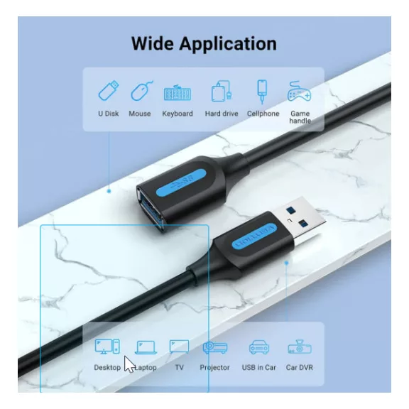Vention USB-A 3.0/M -> USB-A 3.0/F,  (hosszabbító,PVC), 1m, kábel