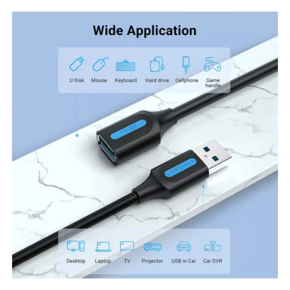 Vention USB-A 3.0/M -> USB-A 3.0/F,  (hosszabbító,PVC), 2m, kábel