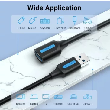   Vention USB-A 3.0/M -> USB-A 3.0/F, (hosszabbító,PVC),  3m, kábel