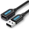 Vention USB-A 2.0/M -> USB-A 2.0/F  (hosszabbító, PVC fekete), 0,5m, kábel