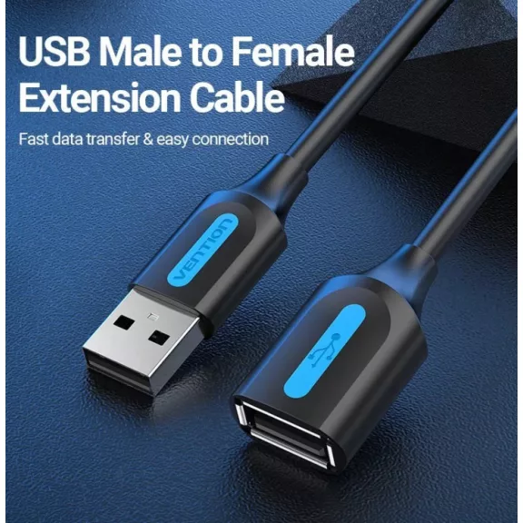 Vention USB-A 2.0/M -> USB-A 2.0/F  (hosszabbító, PVC fekete), 0,5m, kábel