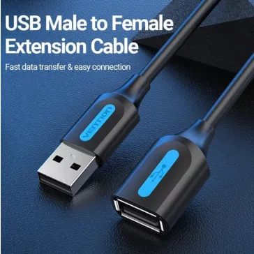   Vention USB-A 2.0/M -> USB-A 2.0/F  (hosszabbító, PVC fekete) , 1,5m, kábel