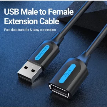   Vention USB-A 2.0/M -> USB-A 2.0/F (hosszabbító, PVC fekete), 2m, kábel