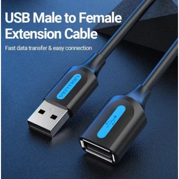   Vention USB-A 2.0/M -> USB-A 2.0/F (hosszabbító, PVC fekete), 5m, kábel