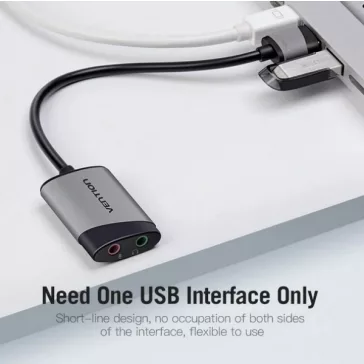   Vention USB 2.0 -> 3.5mm/F (külső, szürke, OMTP-CTIA), 0,15m,  hangkártya