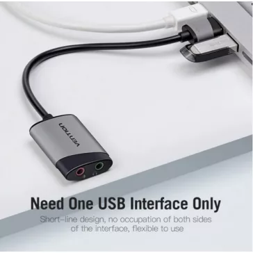   Vention USB 2.0 -> 3.5mm/F (külső, szürke), 0,15m,  hangkártya