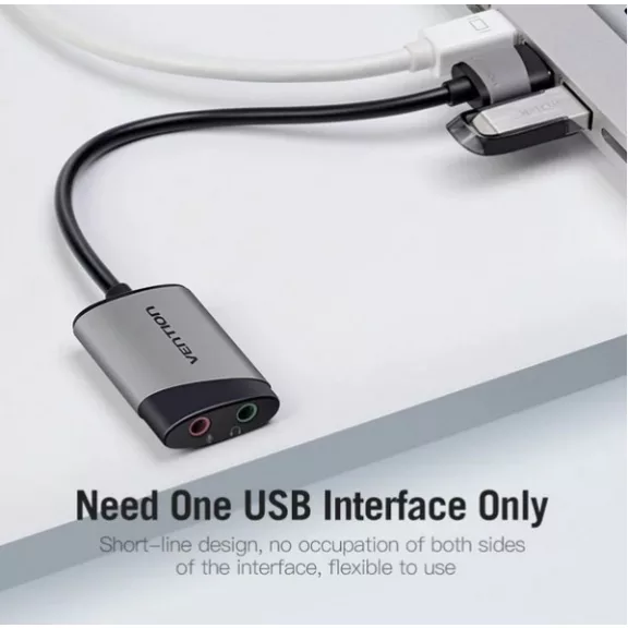 Vention USB 2.0 -> 3.5mm/F (külső, szürke), 0,15m,  hangkártya