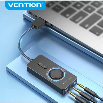   Vention USB 2.0 -> 3*3.5mm, (külső, hangerőszabályozós, stereo, fekete) 0,15, hangkártya