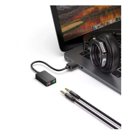 Vention USB-A 2.0/M -> 2*3.5mm/F (külső, fekete), 0,15m, hangkártya