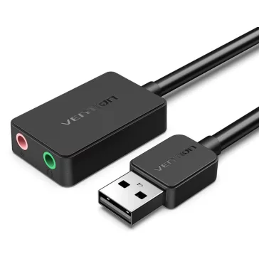   Vention USB-A 2.0/M -> 2*3.5mm/F (külső, fekete), 0,15m, hangkártya