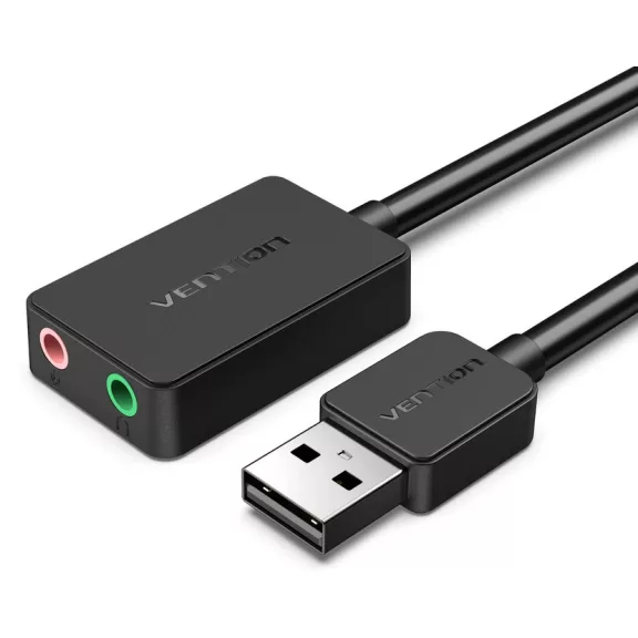 Vention USB-A 2.0/M -> 2*3.5mm/F (külső, fekete), 0,15m, hangkártya
