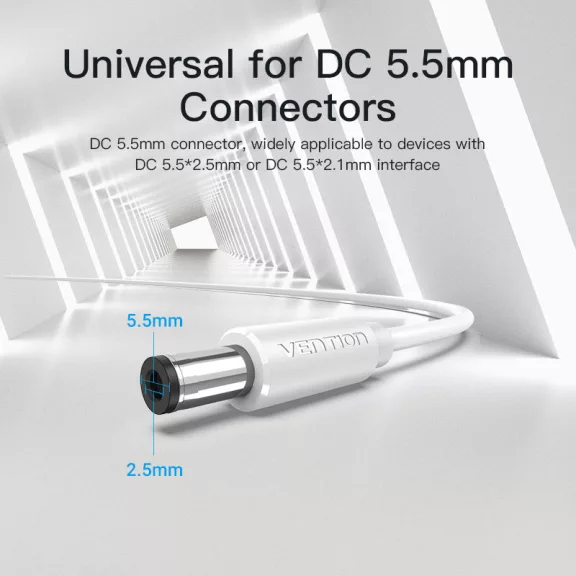 Vention USB-A -> DC 5.5mm, 0,5m, (fekete), kábel