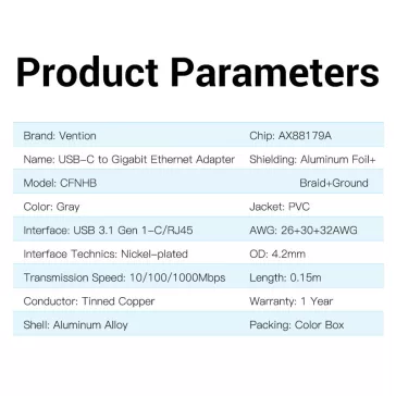 Vention USB-C/M -> RJ45 (gigabit) ,adapter