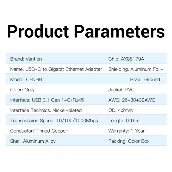 Vention USB-C/M -> RJ45 (gigabit) ,adapter