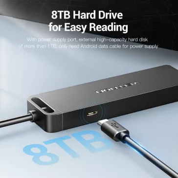 Vention USB-A 3.0 (4-Portos, táppal, fekete), 1m, hub