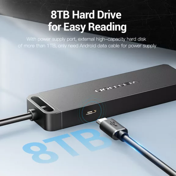 Vention USB-A 3.0 (4-Portos, táppal, fekete), 1m, hub