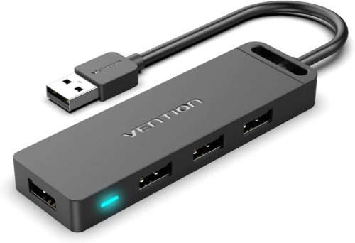 Vention USB-A  2.0  (táppal, 4-Portos, fekete), 0,5m, Hub