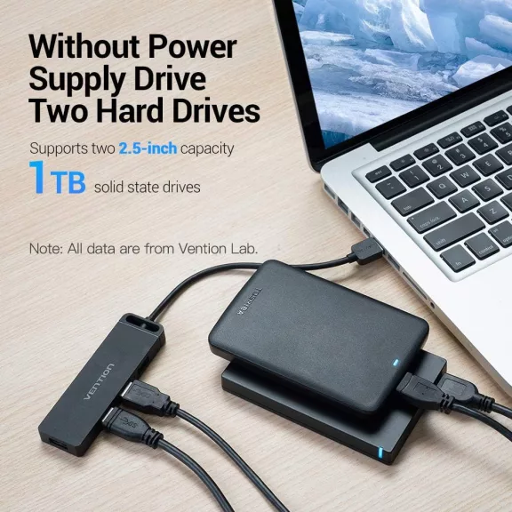 Vention USB-A  2.0  (táppal, 4-Portos, fekete), 0,5m, Hub