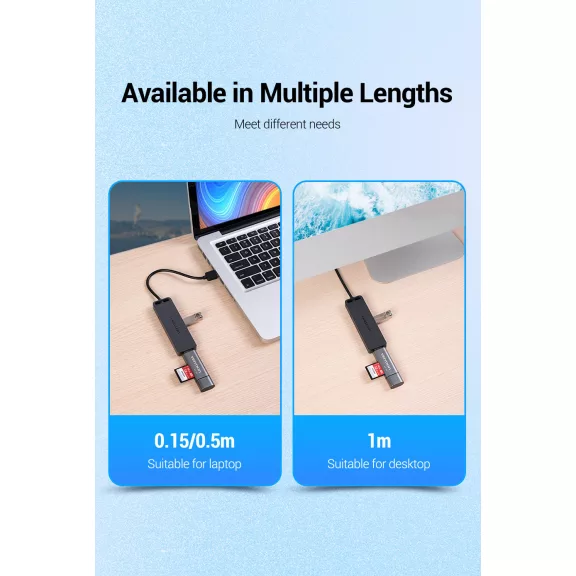 Vention USB-A 2.0 (4-Portos, fekete), 1m, Hub