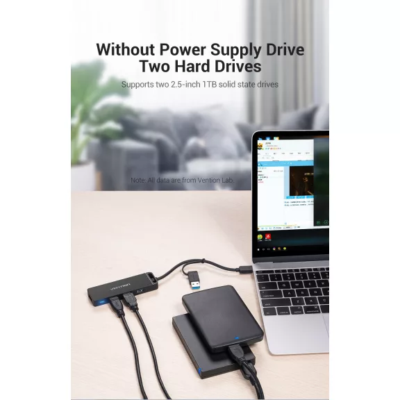 Vention USB-A 3.0 &USB-C 0,15m, (4-Portos USB-A 3.0), hub