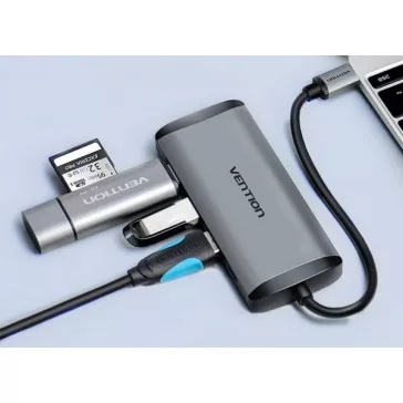   Vention USB-C -> HDMI/3*USB3.0/RJ45/PD, ( 6-1,szürke), 0,15m, konverter
