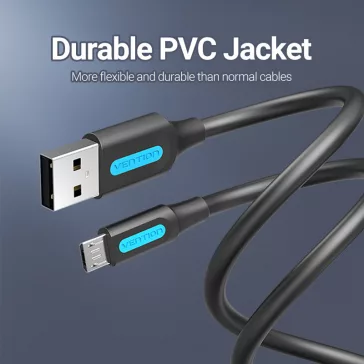   Vention USB-A 2.0/M ->  Micro B/M, 0,25m, (3A, fekete), kábel