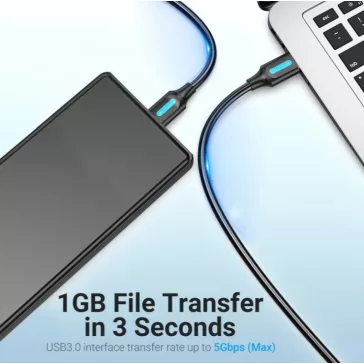   Vention USB-A 3.0/M -> Micro USB-B,   ( PVC,fekete), 0,5m,  kábel
