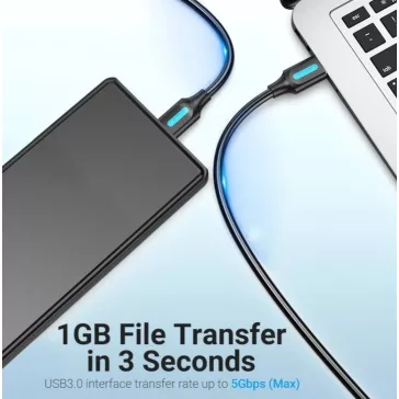   Vention USB-A 3.0/M -> Micro USB-B,   ( PVC,fekete), 1,5m, kábel