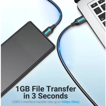   Vention USB-A 3.0/M -> Micro USB-B,  ( PVC,fekete),  2m, kábel