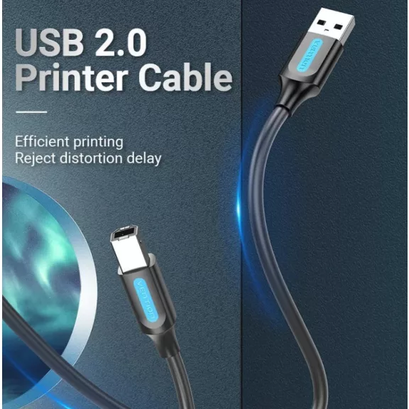 Vention USB-A 2.0/M -> USB-B/M, (PVC, fekete, nyomtatókábel, printerkábel), 1m, kábel