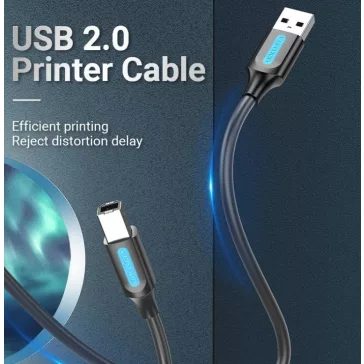   Vention USB-A 2.0/M -> USB-B/M, (PVC, fekete, nyomtatókábel, printerkábel), 1,5m, kábel