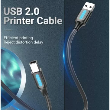   Vention USB-A 2.0/M -> USB-B/M, (PVC, fekete, nyomtatókábel, printerkábel), 3m,  kábel