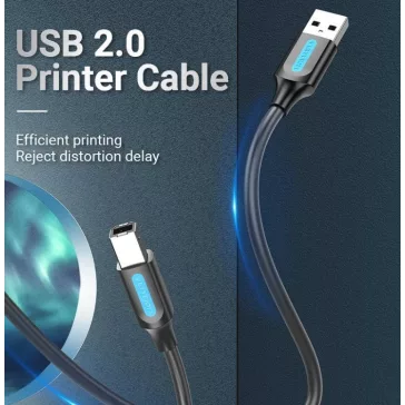   Vention USB-A 2.0/M -> USB-B/M, (PVC, fekete, nyomtatókábel, printerkábel), 5m, kábel