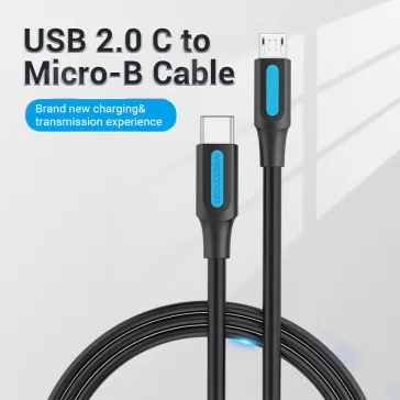   Vention USB-C 2.0/M ->  Micro B/M, 1,5m, (2A, fekete), kábel