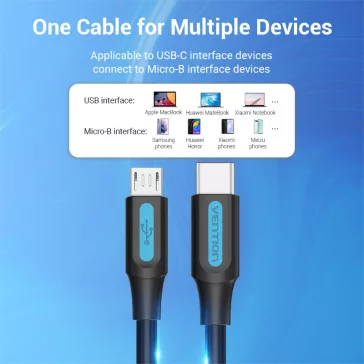   Vention USB-C 2.0/M ->  Micro B/M, 1,5m, (2A, fekete), kábel