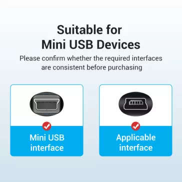   Vention USB-C 2.0/M -> mini USB-B/M, (2A, fekete), 1m, kábel