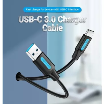   Vention USB-A 3.0/M -> USB-C/M kábel, (PVC,fekete), 1m,  kábel