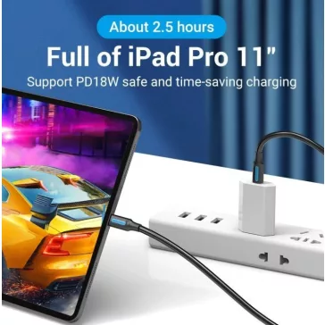   Vention USB-A 3.0/M -> USB-C/M kábel,  (PVC,fekete), 1,5m, kábel