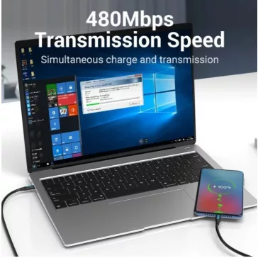   Vention USB-A 3.0/M -> USB-C/M kábel,  (PVC,fekete), 1,5m, kábel