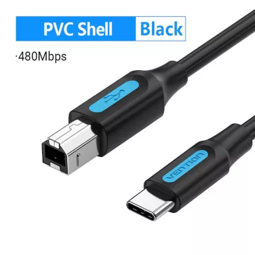   Vention USB-C 2.0 -> USB-B 2.0 (2 Amper, fekete, nyomtatókábel , printerkábel ), 1m, kábel