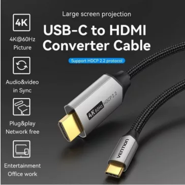 Vention USB-C/M ->HDMI/M (4K, alu), 1m, kábel