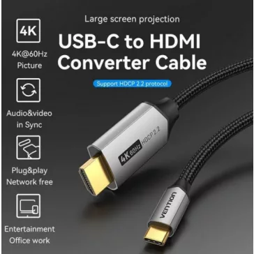 Vention USB-C/M ->HDMI/M (4K, alu), 1,5m, kábel