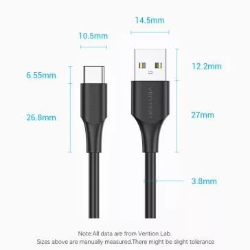 Vention USB-A 2.0/M -> USB-C/M, 1,5m, (3A,fehér), kábel