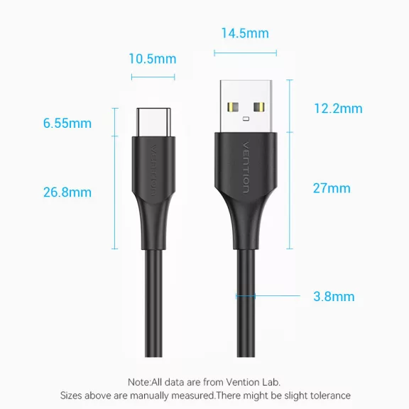 Vention USB-A 2.0/M -> USB-C/M, 1,5m, (3A,fehér), kábel