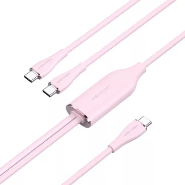   Vention USB-C 2.0/M -> 2*USB-C/M,  (5A,szilikon,pink), 1,5m, kábel