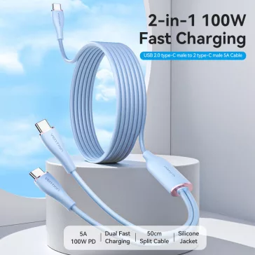   Vention USB-C 2.0/M -> 2*USB-C/M,  (5A,szilikon,pink), 1,5m, kábel