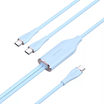   Vention USB-C 2.0/M -> 2*USB-C/M,  (5A,szilikon,kék), 1,5m, kábel