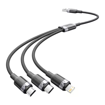   Vention USB-A 2.0/M -> USB-C/Lightning/Micro USB-B, 1,5m,(fekete,3A,3in1), kábel