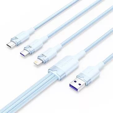   Vention USB-A 2.0/M -> USB-C/Lightning/Micro USB-B, 1,5m,(blue,6A,3in1), kábel